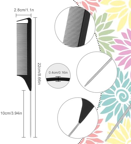 Patelai 30 Pcs Rat Tail Steel Combs Fine Tooth Bulk,Black, Pink, Purple - Image 2