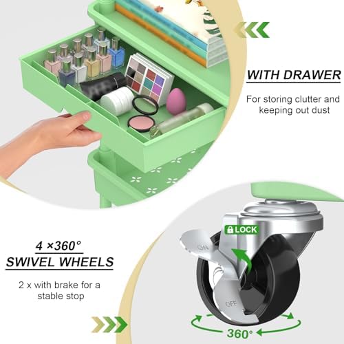 Goovilla 4 Tier Rolling Utility Cart Organizer with Removable Drawer, Green - Image 2