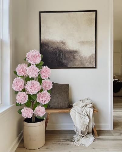 4FT Pink Hydrangea Artificial Flowers Tree Large Real Touch Faux Silk Hydrangea Plants Potted Fake Flower in White Pot for Home Indoor Outdoor Front Porch Garden Entrance Living Room Decor, 2 Pack - Image 4