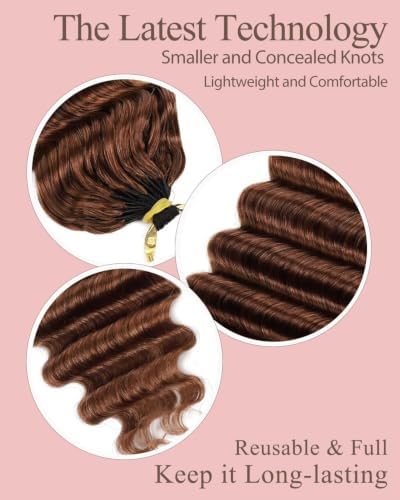 30# Auburn Brown 16 Inch Human Crochet Hair for Black Women, Feather Crochet Extensions 110g 80 Strands, Resusable Miracle Look Hair Bundles Soft Lightweight Small Knots Deep Wave - Image 3