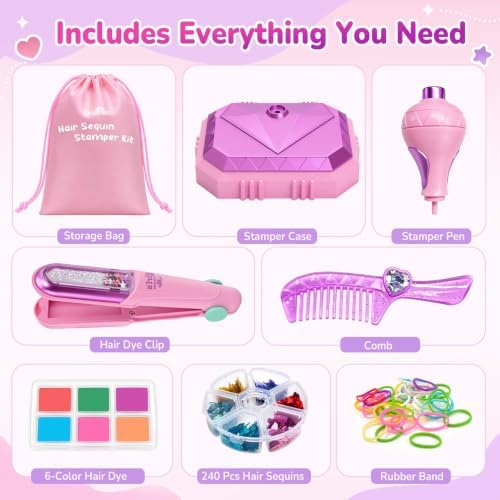 Dreamon Hair Gem Stamper Kit with Hair Chalk, Birthday Gifts for Girls 3-12 - Image 6