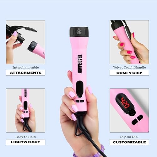 Trademark Beauty Interchangeable Iron Styling Kit - 3 in 1 Curling Iron, Hair Waver, and Curling Wand, Hair Styling Tool, 1 Inch Barrels, Mood - Pink/Black - Image 2
