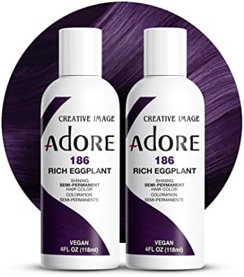 Adore Semi Permanent Hair Color, 186 Rich Eggplant, 4 Fl Oz (2 Pack) by Adore