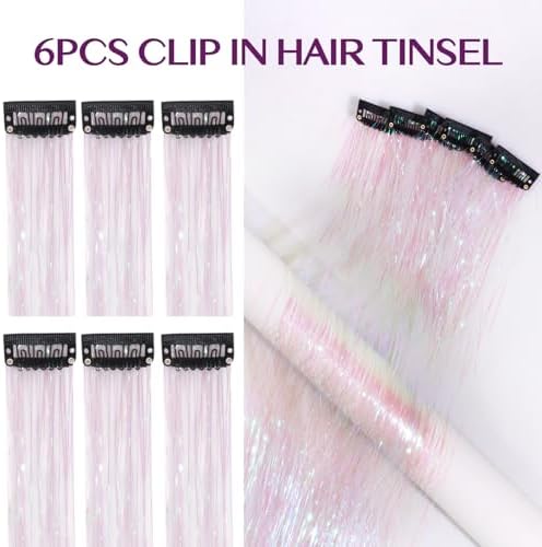 IDN BEAUTY Hair Tinsel Clip In Bright White Sparkle Hair Extensions 24 Inch 6pcs - Image 2