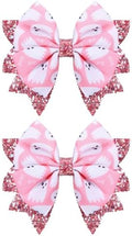Halloween Pink Ghost Hair Bow Clips for Girls, 2 Pack 3.5" Glitter Hair Ribbon Bow Alligator Clips for Toddler Teens Kids Women Trick or Treat Party Costume Dress Accessory Gift by KCHIES-AccessoryCollection