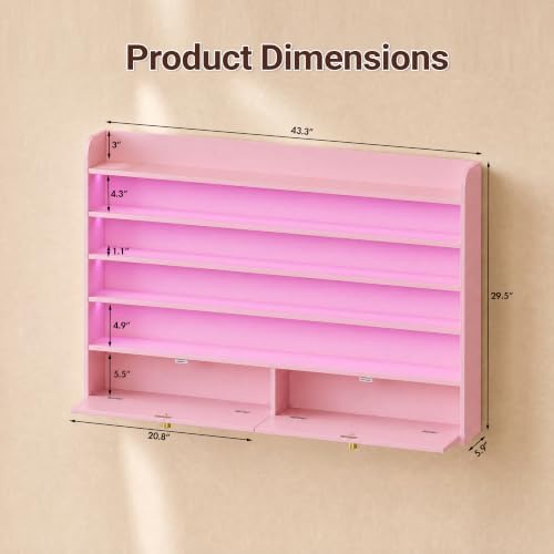Wood Nail Polish Rack with Cabinet, 5-Tier Nail Polish Display Shelf, Pink - Image 2