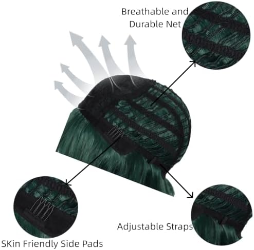 Sebast Pastel Bob Wigs with Bangs for Women Loose Wavy Wig Pastel Wavy Shoulder Length Bob Synthetic Cosplay Wig for Girl Colorful Costume Wigs (Dark green) - Image 5