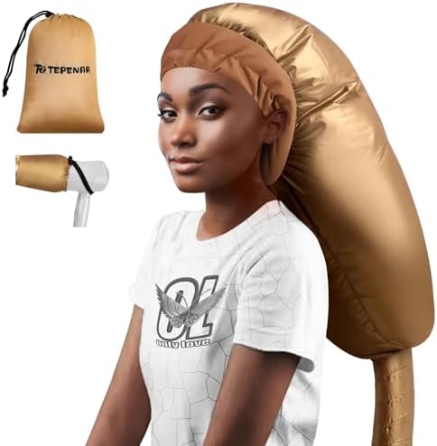 TEPENAR Hair Dryer Bonnet Attachment: Upgraded Extra Large Hooded Dryer Adjustable Hair Dryer Caps - Easy to Use for Natural Curly Textured Hair Care Styling Fast Drying - Gold by HOME