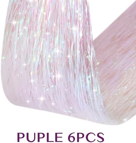 IDN BEAUTY Hair Tinsel Clip In Bright White Sparkle Hair Extensions 24 Inch 6pcs - Image 5