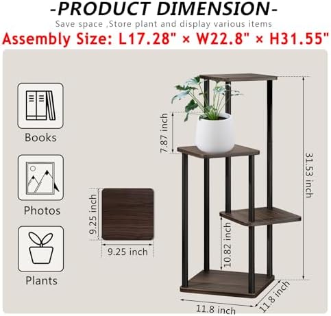 AZERPIAN 4 Tier Tall Plant Stand Indoor Corner Tiered Shelf Metal MDF Board - Image 4