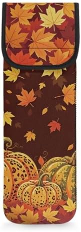 Thanksgiving Maple Leaf Pumpkin Curling Iron Holder Heat Resistant Neoprene Curling Iron Cover Bag with Pocket Curling Iron Organizers and Storage for Hair Straightener, Curling Iron, Flat Iron by Flashideas