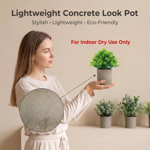 Artificial Potted Plants Set of 5, Realistic Faux Greenery in Cement Pots for Home Office Desk Bookshelf Decor, Small Fake Plants for Indoor Tabletop Decoration - Image 6