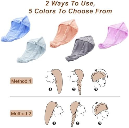 Soft Microfiber Hair Drying Towel Wrap, 5 Pack Elastic Hair - Image 4