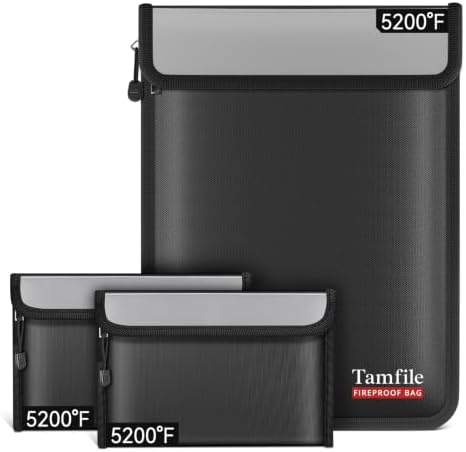 Tamfile Fireproof Document Bag with 2 Pack Fireproof Organizer Travel Bag by Tamfile