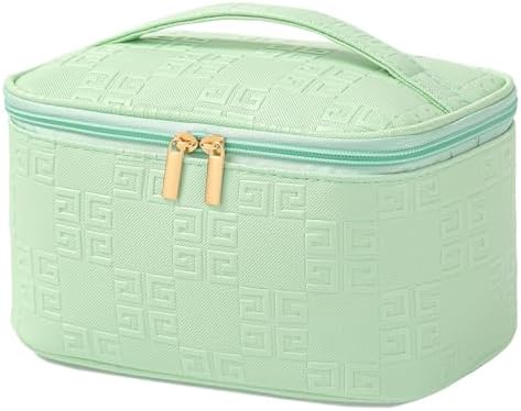 Meiyuuo Travel Makeup Bag for Women, PU Leather Cosmetic Bag, Light Green by Meiyuuo