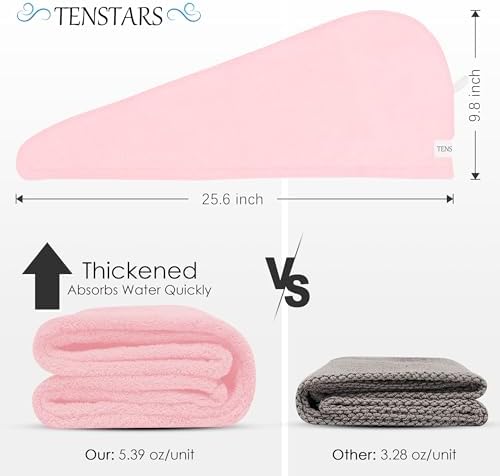 TENSTARS Hair Towel Wrap for All Hair Types, 5 Pack Microfiber Turban - Image 6