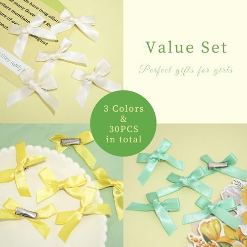 30PCS Small Hair Bows 3 Colors Mini Bow Hair Clips Satin Tiny Green Bow Clip Y2K Hair Accessories for Girls and Women - Image 5