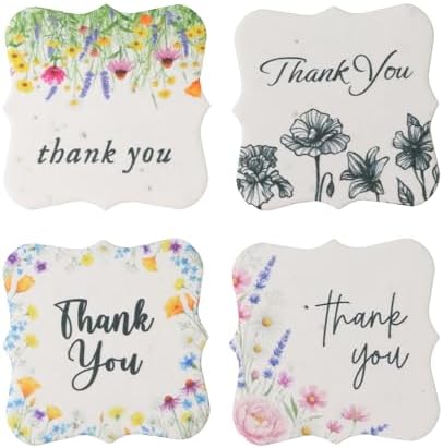 48 Plantable Square Thank You Tags, 4 Floral Designs by SeedBloom
