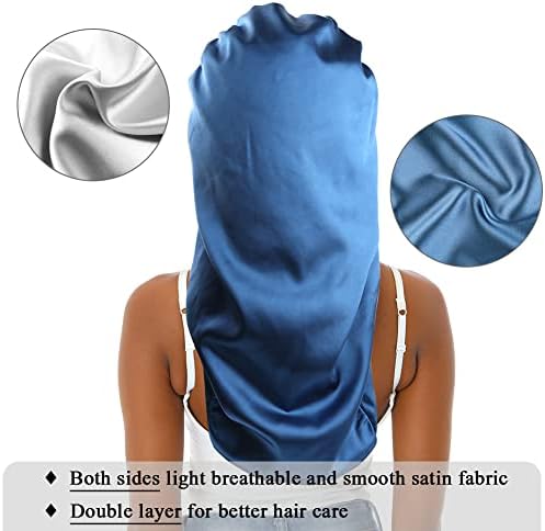Extra Large Satin Bonnet Sleep Cap for Women, Double Layer Silky Hair Bonnet with Tie Band for Braids/Curly/Long Hair - Royal Blue - Image 5