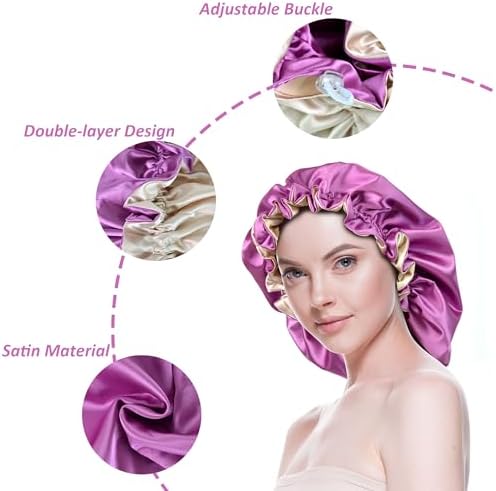 Silk Bonnet for Sleeping Satin Bonnets Double Layer Reversible Hair Cap Bonnet for Women Long Curly Braid Hair (Orchid) - Image 3