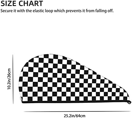 Black and White Checkerboard Hair Towel Wrap Microfiber Fast Drying Hair Turban with Buttons for Women Men Drying Curly, Long & Thick Hair - Image 3
