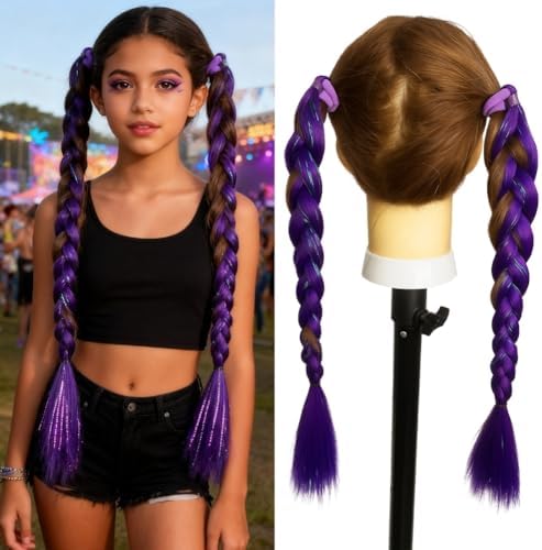 Dark Purple Ponytail Hair Extensions With Tinsel, Synthetic Tinsel Extensions With Rubber Band Daily Party Halloween Festival Crazy Days Hair Pieces for Women and Girls Accessories 2pcs/lot - Image 2