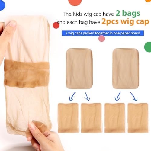 FANDAMEI Wig Cap, 4PCS HD Wig Cap for Kids, HD Caps for Wigs Light Brown, Nylon Wig Caps for Kids, Stocking Caps for Wigs, Transparent Invisible Wig Cap for Halloween. Small Wig Cap for Kids, Baby. - Image 2