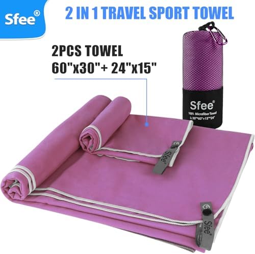 Sfee 2 Pack Microfiber Travel Towel, Quick Dry Camping Towel Large Beach Towel Super Absorbent Compact Lightweight Sports Gym Towels for Beach, Gym, Hiking, Pool, Backpacking, Bath, Yoga - Image 3