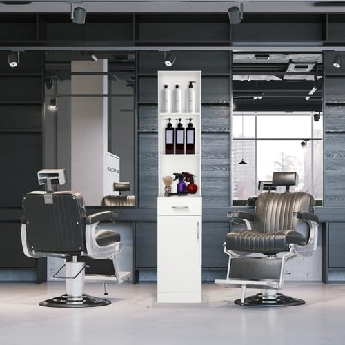 mefeir Salon Station, Barber Hair Stylist Storage Cabinet with Drawer, 5 Compartments & Shelf, Durable MDF, Organizer Equipment for Beauty Salon, Barbershop, White - Image 6