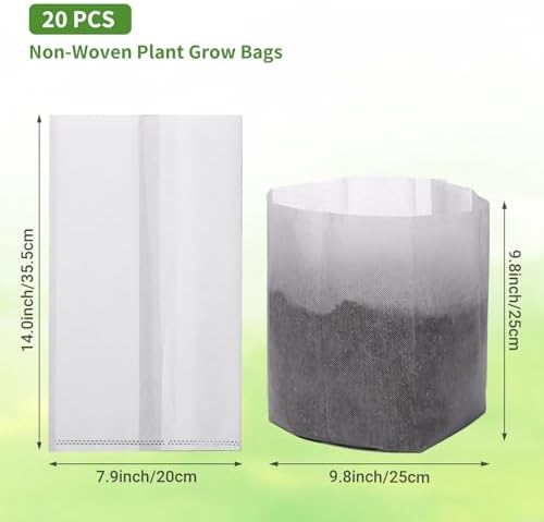 GREANER Biodegradable Plant Pots, 15.7"x14.2" Non-Woven Seedling Nursery Bags, 20-Pack Durable Garden Bags for Vegetable, Flower, Plant Grow - Image 2