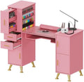 Kikihouse Nail Desk Manicure Table with Dust Collector & Glass Top (Pink) by Kikihouse