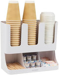 Mind Reader Cup and Condiment Station, 13 Inch Countertop Coffee Bar Organizer with 6 Compartments, Storage Caddy for Cups, Lids and Packets, Plastic, White by MindReader