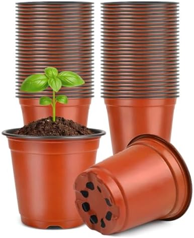 KINGLAKE 100 Pcs 4" Plastic Plants Nursery Pot/Pots Seedlings Flower Plant Container Seed Starting Pots,4 Inch,Red by KINGLAKE