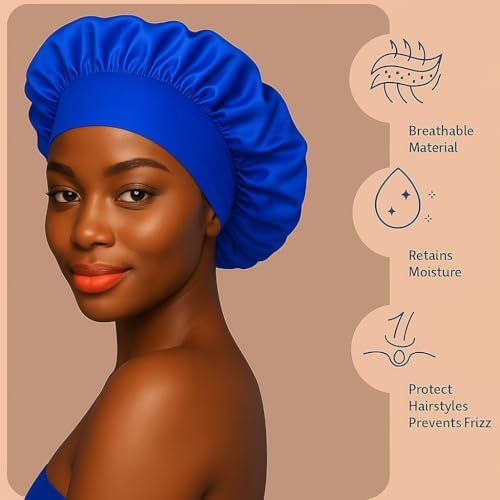 Satin Bonnet – Sleep Bonnet for Women and Men Curly Hair, Braids, and Natural Hairstyles (1pck) - Image 4