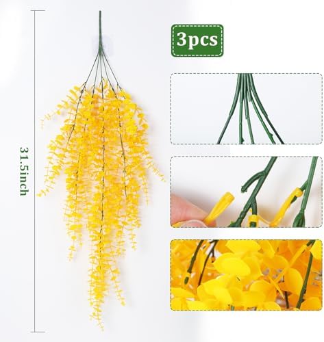 RECUTMS 3Pcs Fake Eucalyptus Vines Hanging Plants Yellow Fall Decor - Image 2