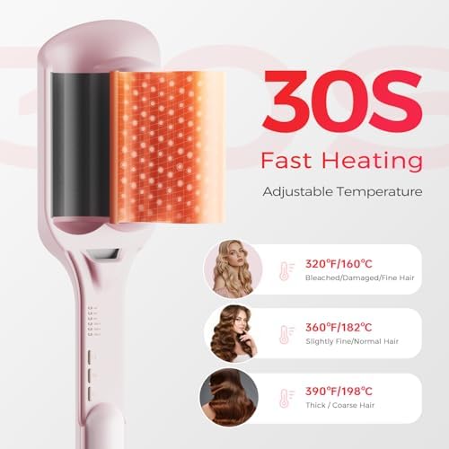 Waver Curling Iron Lena S12 Beach Waver Curling Wand, Hair Tool with 2 Barrels, Anti-Scald Protection, Adjustable Time & Temps, Dual Voltage, Titanium Coating for Effortless, Long-Lasting Waves - Image 5