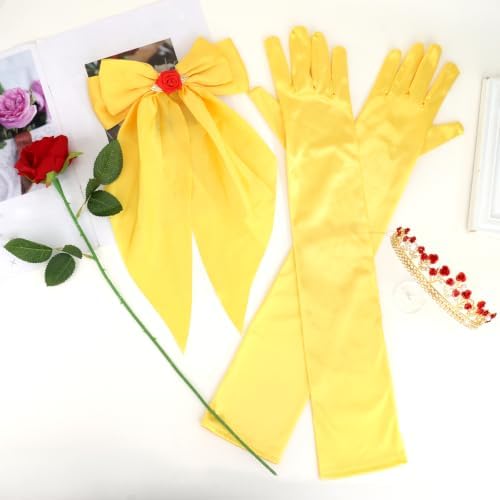 Princess Costume Accessories Crown Rose Hair Bow Yellow Gloves Kit - Image 7