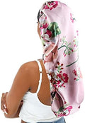 Extra Large Satin Bonnet for Women Sleeping, Silky Elastic Sleep Cap with Tie Band, Double-Layer Long Hair Bonnet for Braids/Curly/Long Hair (Pink Floral) by senthair