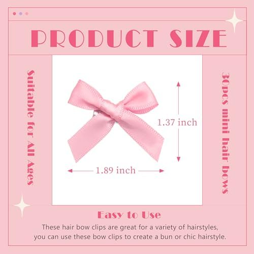 30PCS Mini Bow Hair Clips 5 Colors Cute Hair Bows Clip Kawaii Hair Ribbon Clips Satin Beige Purple Pink Bow Hair Accessories for Girls Women - Image 3