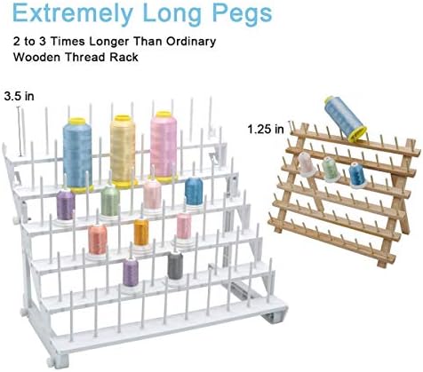 Sew Tech Thread Rack for 60 Spools or 30 Cones, Wall Mounted Large Thread Holder with Long Pegs, Bright White Plastic Thread Stand for Embroidery Serger Sewing Thread Storage and Hair Braiding - Image 3