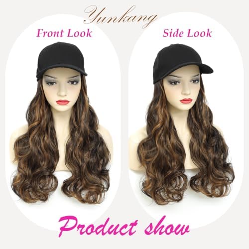 Hat Wig Baseball Cap Hat with Long Wavy Wig Layered Highlights Brown Hair - Image 2