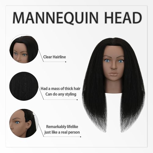 18" Mannequin Head Human Hair 100% Real Human Hair Mannequin Head Cosmetology Makeup Doll Training Head With Table Clamp Stand for Curling, Cutting Dyeing & Hairdresser School Training - Image 5
