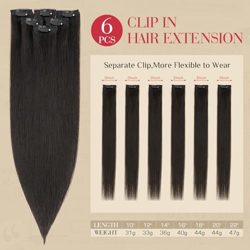 Rich Choices Real Human Hair Clip In Extensions-6 Pcs Single Clip Design-100% Remy Hairs Invisible Clip in Extensions for Thin Hair-Seamless Hairpieces for Women/Men-20 Inches #1B Natural Black - Image 2