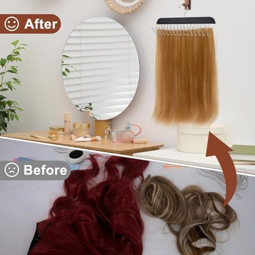 SCUNDA Black Hair Extension Holder for Styling, Washing, Drying. Braiding Hair Rack for Weft, Clip in, Tape in and Halo Extensions. 2 Packs Hair Extension Hanger for Closet. - Image 4