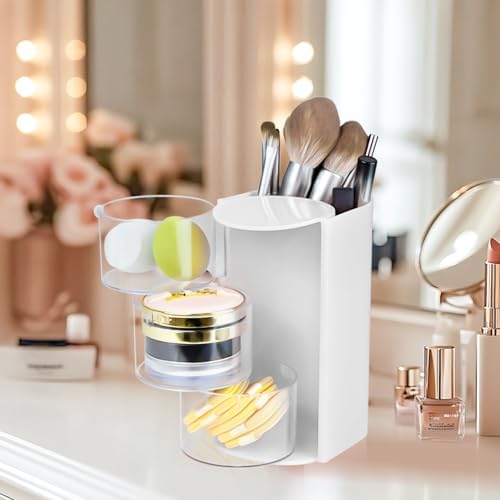 Luscinia Hair Accessories Organizer With Hair Brush Holder, White, 3-Layer - Image 5