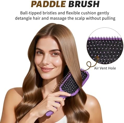 4Pcs Detangling Hair Brush Set for Women - Paddle Brush for Wet or Dry, No More Tangles for Straight, Long, Thick, Curly, and Natural Hair (Purple) - Image 3
