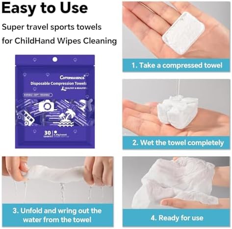 Cottonessence Premium Compressed Towels (90 count) - 30 Count (Pack of 3), 9.4" x 11.8", Portable Cotton Wipes Tablets, Individually Wrapped Coin Tissues for Travel Camping Hiking Outdoor Beauty Salon - Image 4