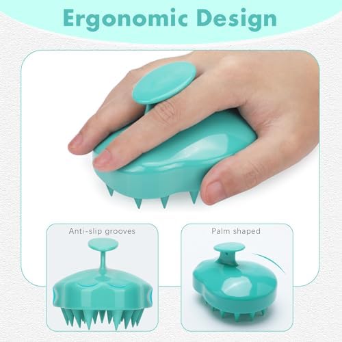 FREATECH Massager Shampoo Brush with Soft Silicone Bristles for Scalp Care, Shower Hair Scalp Scrubber Exfoliator for Dandruff Removal and Hair Growth, Wet & Dry for Men, Women and Kids, Green - Image 2