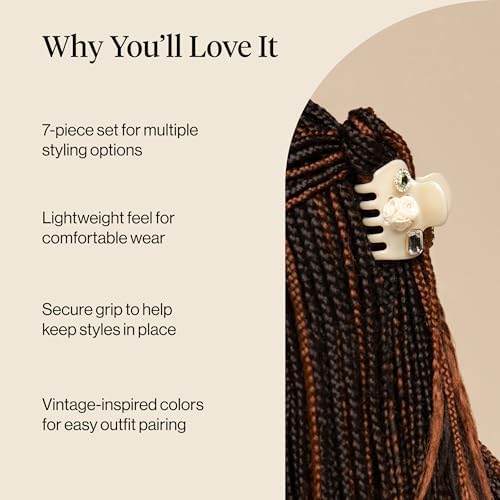 KitschPop ™ Hair Clips For Women with Charm Sets- Pearlized Cream, 7pcs Set - Image 3