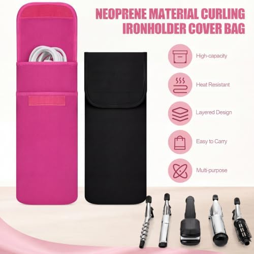 Shappy 2 Pieces Curling Iron Travel Bag Hair Tools Organizer Bag Heat-resistant Storage Pouch Case for Flat Irons Styling Tools Straightener(Black, Rose Red) - Image 2